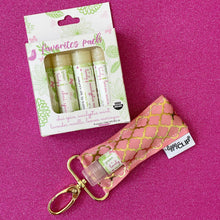 Load image into Gallery viewer, Lip Balm Keychain {Color Gold Quatrefoil} + Lip Balm Sets