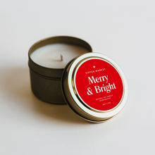 Load image into Gallery viewer, Merry & Bright Soy Candle - 4oz Gold Travel Tin