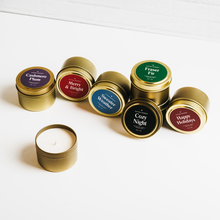 Load image into Gallery viewer, Merry & Bright Soy Candle - 4oz Gold Travel Tin