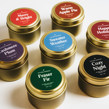 Load image into Gallery viewer, Merry & Bright Soy Candle - 4oz Gold Travel Tin