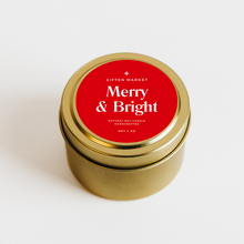 Load image into Gallery viewer, Merry & Bright Soy Candle - 4oz Gold Travel Tin
