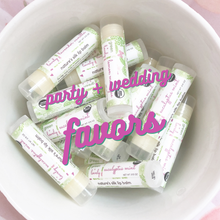 Load image into Gallery viewer, Bulk Organic Lip Balms /// Party Favor, Wedding Favor, Wholesale Lip Balm, Bride to Be Favor, Wedding Gift, Goodie Bag, Fun Gift - Green + Lovely