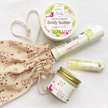 Load image into Gallery viewer, Holiday Skin Care Set - Printed Muslin Bag - Green + Lovely