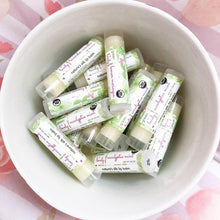 Load image into Gallery viewer, Bulk Organic Lip Balms /// Party Favor, Wedding Favor, Wholesale Lip Balm, Bride to Be Favor, Wedding Gift, Goodie Bag, Fun Gift - Green + Lovely