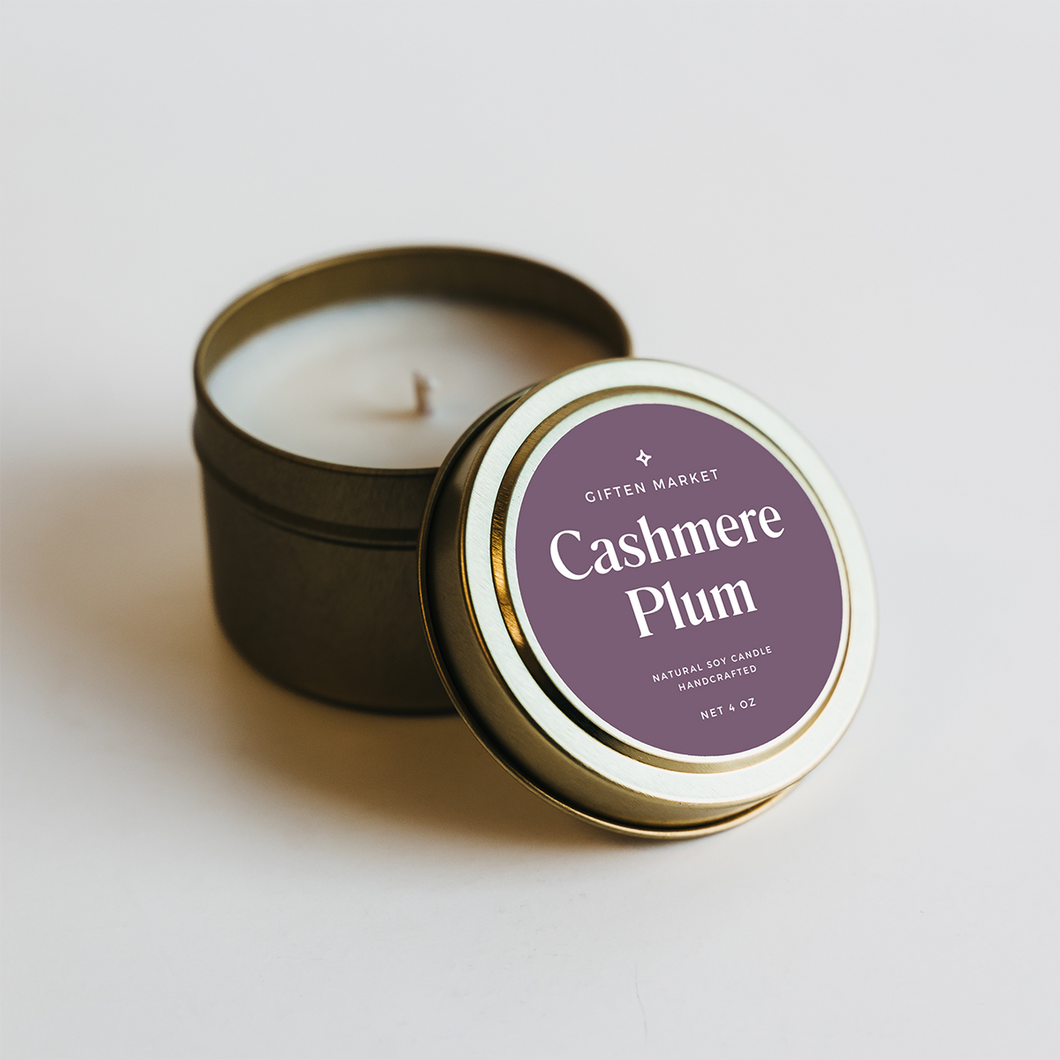 Cashmere Plum Soy Candle - 4oz Gold Travel Tin Stockings