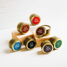 Load image into Gallery viewer, Cashmere Plum Soy Candle - 4oz Gold Travel Tin Stockings
