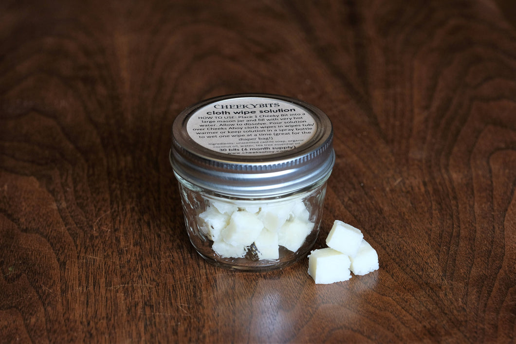 Cheeky Bits Cloth Wipe Solution - 30 bits (Mason Jar)