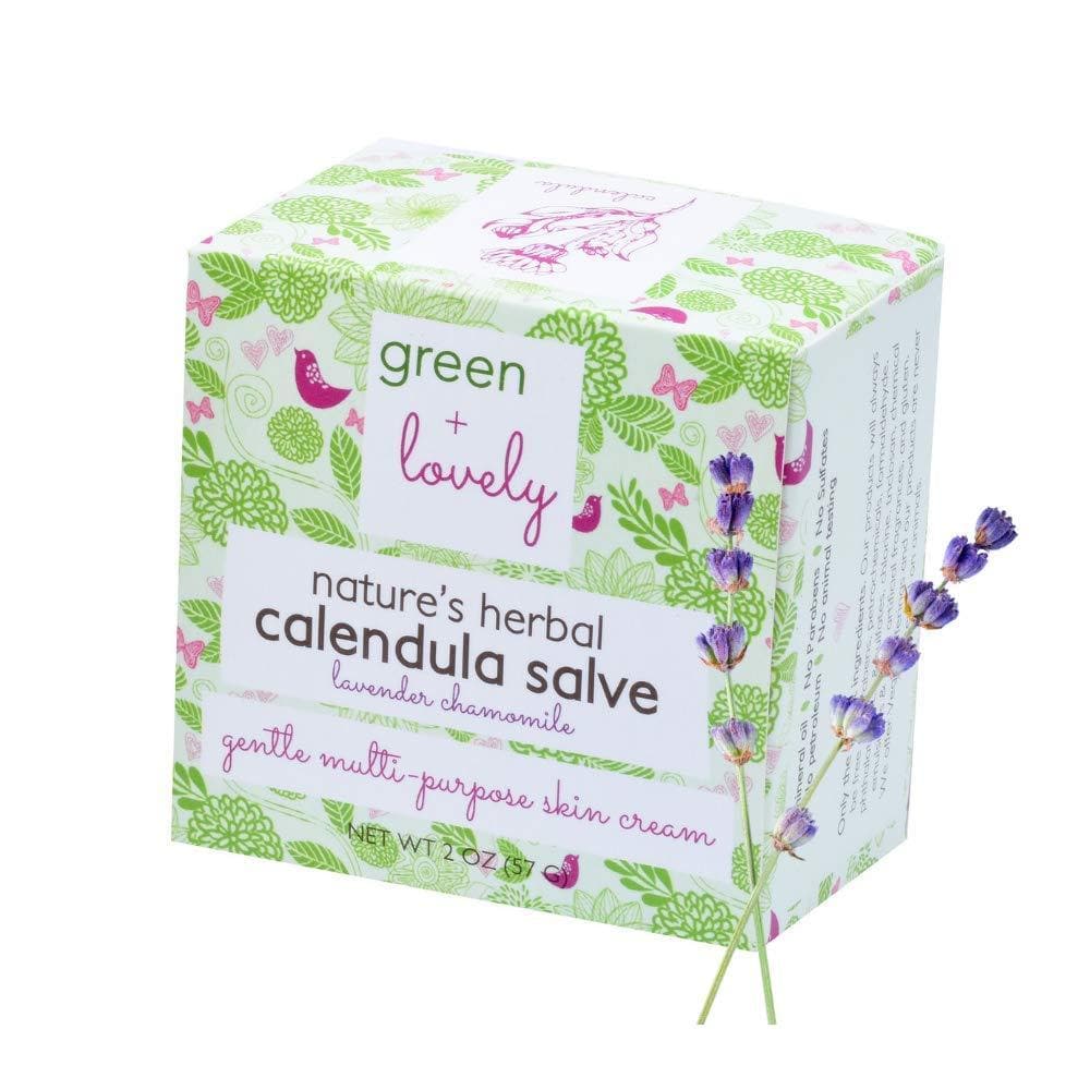 Nature's Herbal Calendula Salve, Lavender Chamomile - Eczema Cream - Multi-use Skin Cream, 2 oz - Green + Lovely