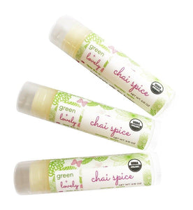 Chai Spice /// Set of 3, Organic Lip Balm Butter for Intense Moisture - Beauty Gift - Green + Lovely