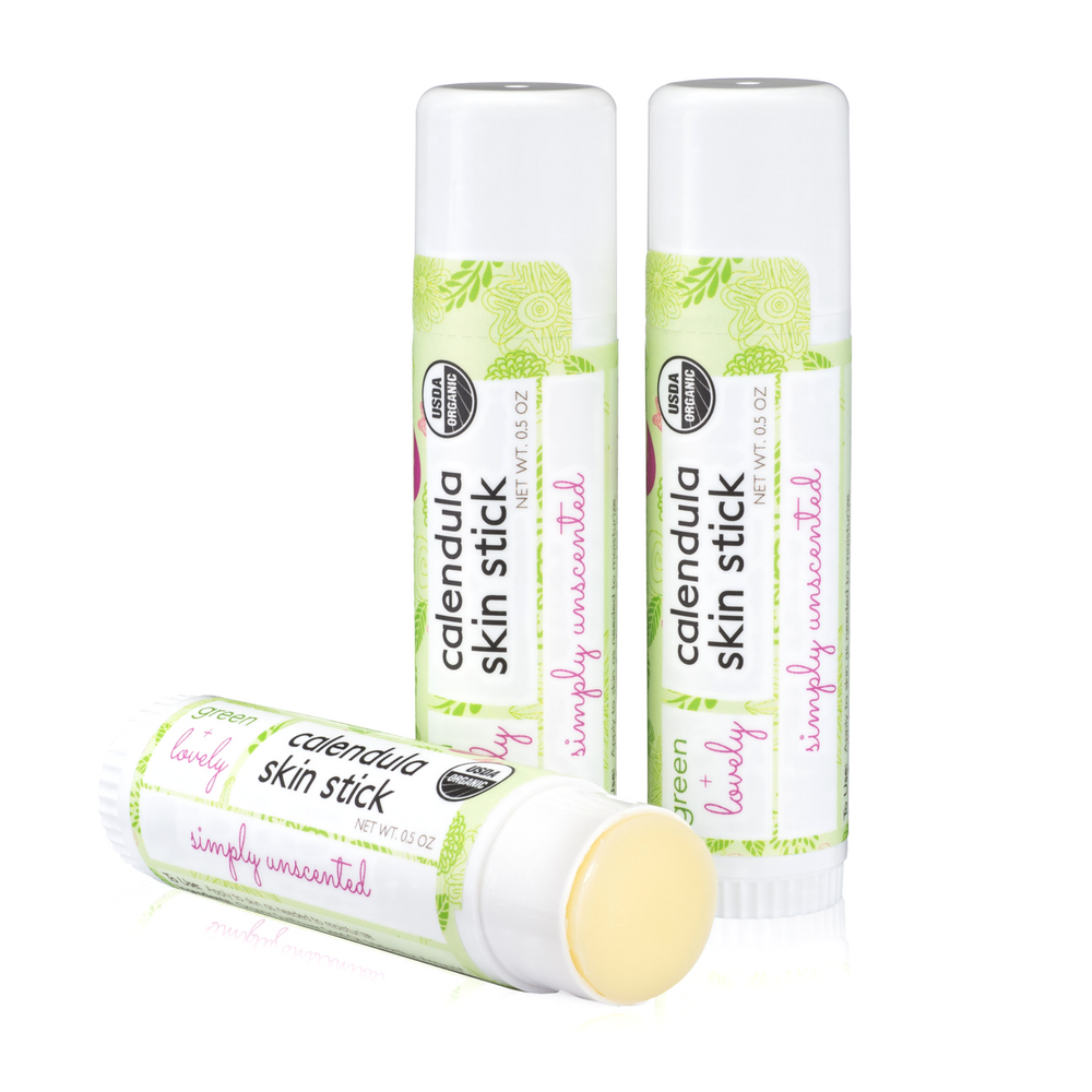 Simply Unscented Calendula Skin Stick - Organic Lotion Stick - Travel Size - Green + Lovely